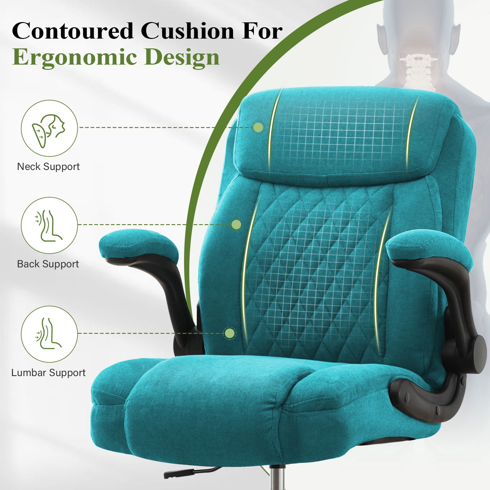 JONPONY Tall Office Chair for Standing Desk, Ergonomic High Office Chair with Adjustable Foot Ring, Flip-Up Armrests, Lumbar Support for Home office ,Blue