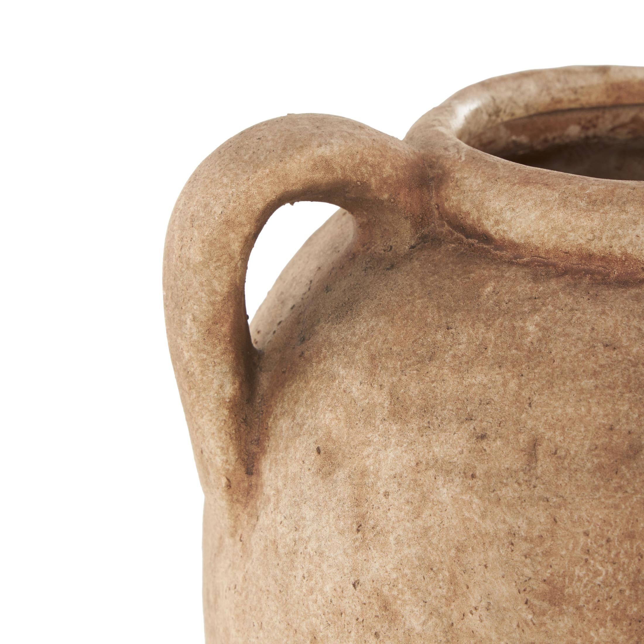 DecMode 10" Antique Style Textured Copper Ceramic Vase with Handles