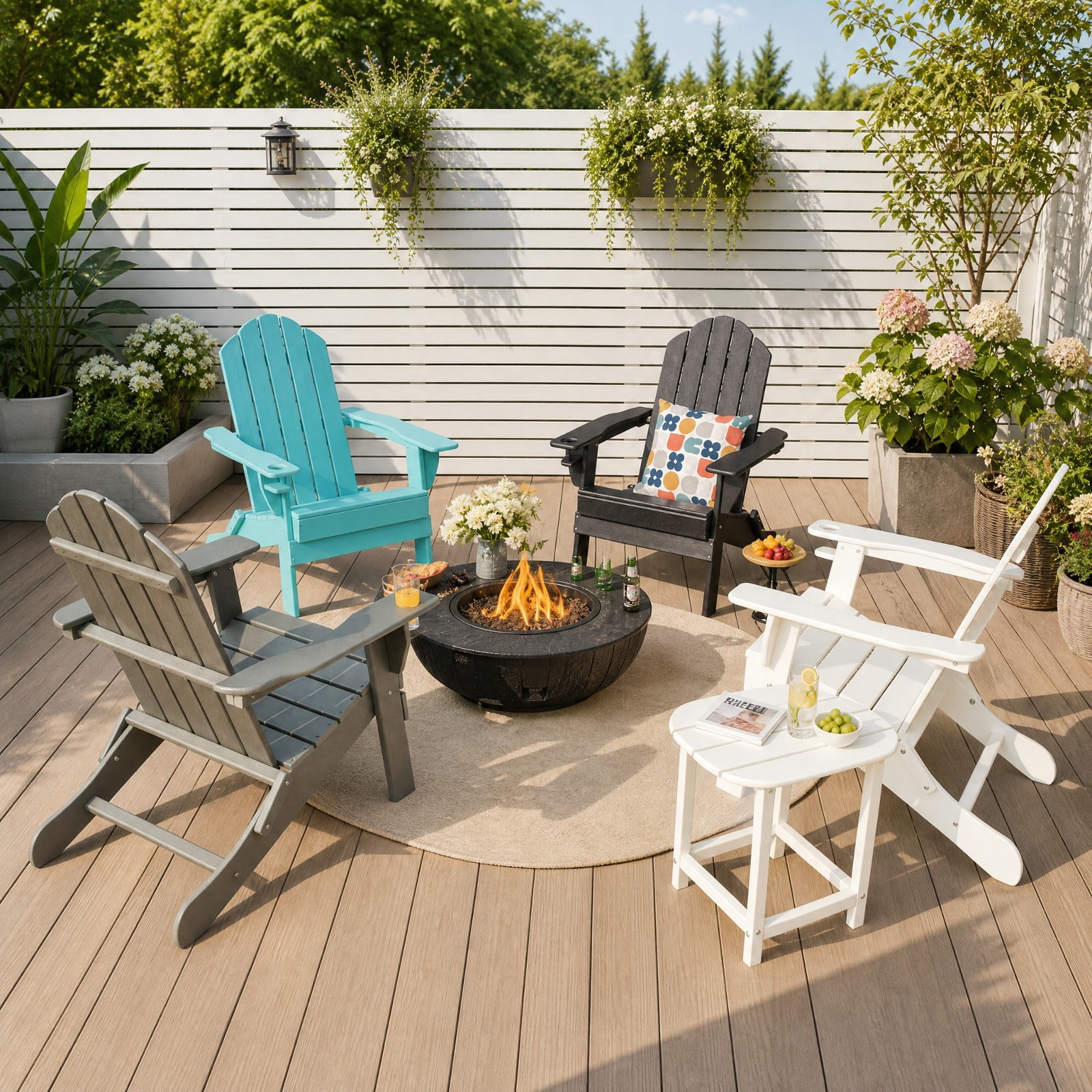 Furnibear Foldable Weather Resistant Adirondack Chair with Built-In Cup Holder Wide Armrests and Ergonomic Seat for Patio Deck and Garden, Gray