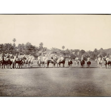 A Group of Indian And, One Presumes, British Polo Players Line Up on the Field in India Print Wall