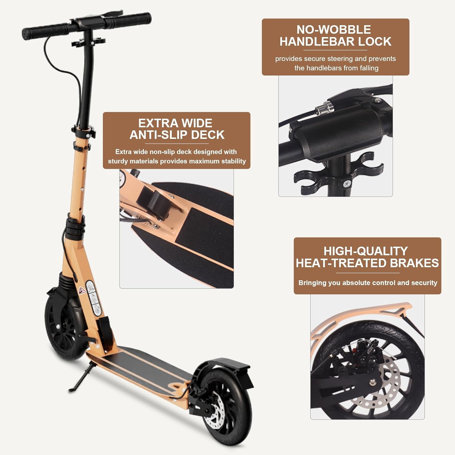 Kick Scooter for Ages 6+,Kid, Teens & Adults. Max Load 220 LBS. Foldable, Lightweight, 8Inch Big Wheels, 4 Adjustable Levels, Disc Brake