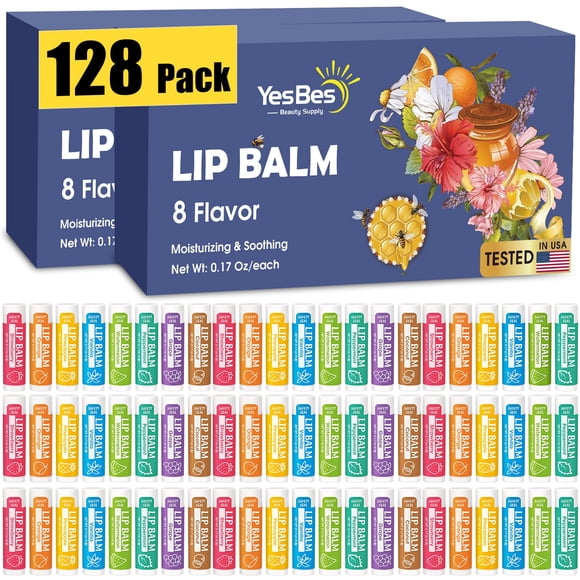 Bálsamo labial YesBes, paquete de 128 unidades, natural, con vitamina E y aceite de coco
