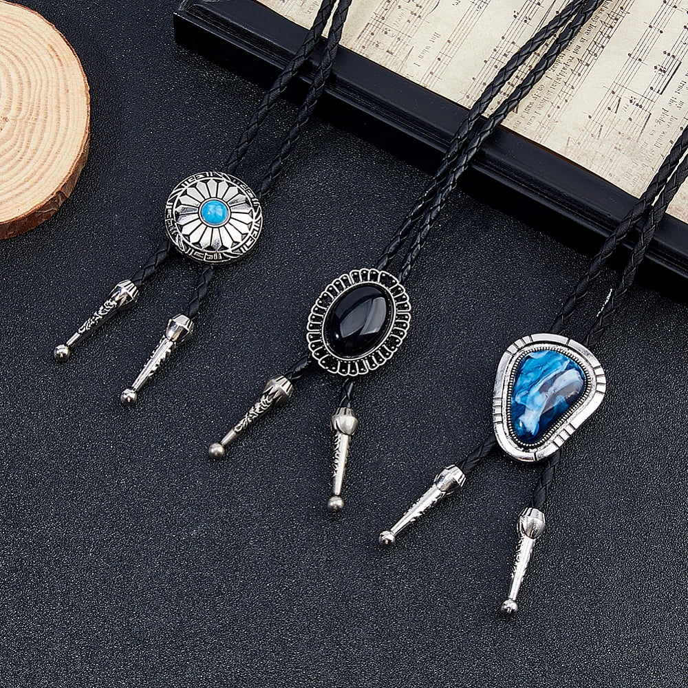 6Pcs 6 Styles PU Leather Acrylic & Resin Cord Bolo Tie Lariat Necklaces for Women Silver 19.41~41.97 inch (49.3~106.6cm) 1pc/style