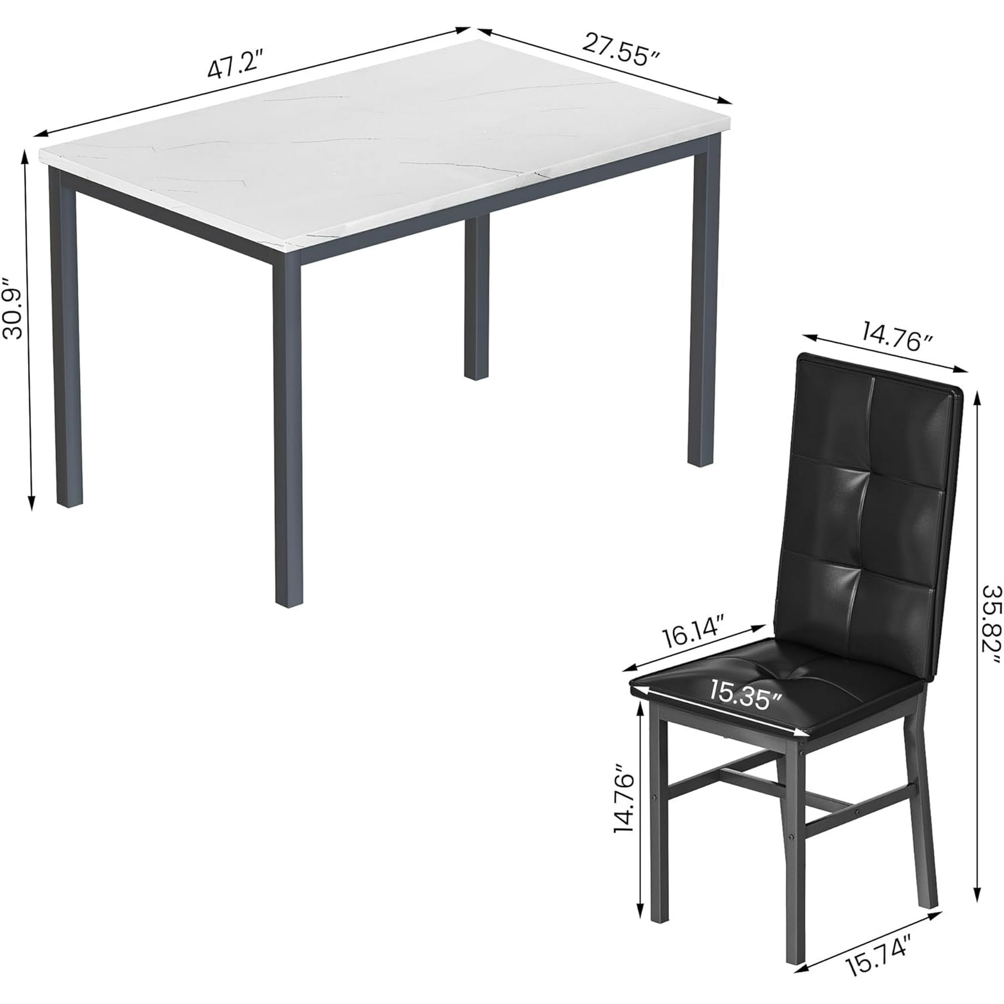 4-Person Dining Set: Modern Marble-Effect Dining Table with 4 PU Leather Upholstered Chairs. Kitchen dining furniture suitable for kitchens, dining rooms, and apartments.