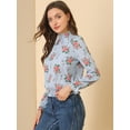thumbnail image 4 of INSPIRE CHIC Women's Smocked Waist Ruffled Hem Stand Collar Floral Dotted Blouse, 4 of 6
