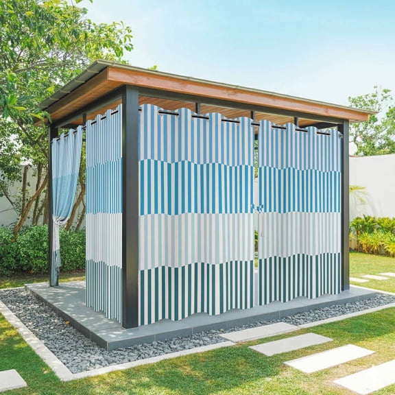 Colorful Stripe Outdoor Curtains for Patio Waterproof,Windproof Privacy Curtains with Weighted Bottom,Modern Teal Blue Green Vertical Striped Outside Drapes for Picnic Garage Yard 54"x95" 2 Panel