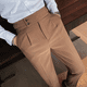 thumbnail image 1 of Pantalones de hombre color café Nadir, pantalones casuales de negocios con botones de París, de un solo pliegue, que suavizan tu silueta, 1 of 4