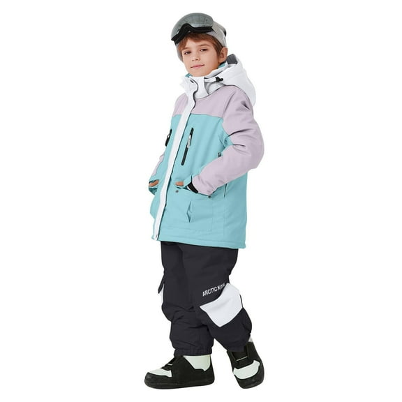 BRGZLK Boys Snowsuits Waterproof Boys Girls 2 Pcs Set 2025 Winter Coat and Snow Pants Outdoor Long Sleeve Snowboarding Sport Ski Suits Light Blue 9-10 Years