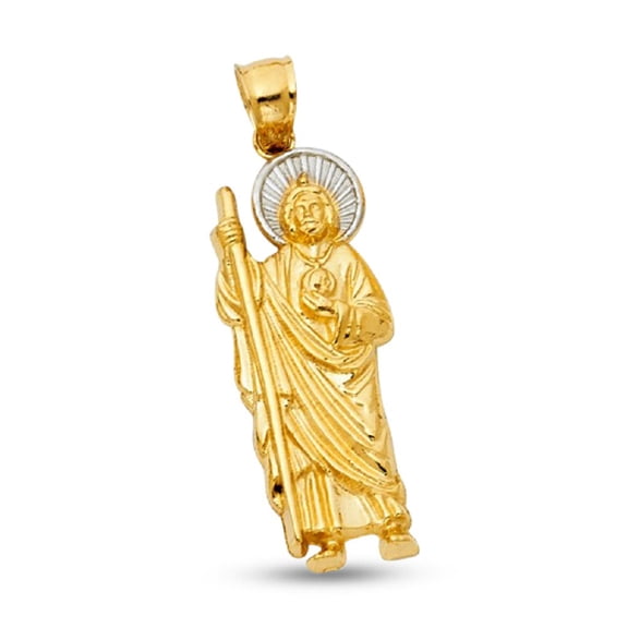 14k Yellow White Gold Jesus Walking With Stick Charm Pendant Solid Genuine Two Tone Religious Mens Jewelry 30 mm x 12 mm