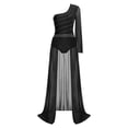 thumbnail image 1 of RUNQHUI Robe de Danse Moderne Contemporaine à Manches Chauve-Souris Longues en Maille Fluide pour Femmes Noire G, 1 of 7