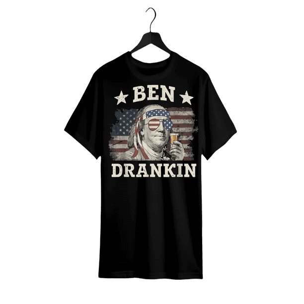 Camisetas de manga corta 100 % algodón con la bandera de Estados Unidos de Ben Drankin, 4 de julio, para hombre y mujer.