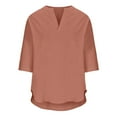thumbnail image 5 of FNFYFH Womens Elbow Length Sleeve Tops Summer V Neck Cotton Linen Shirt Loose Fit Casual Tunic Tee Shirts, 5 of 6