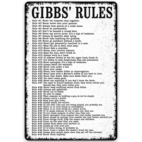 Gibbs’ Rules Metal Wall Sign, 8x12 Inch, Inspirational Text and Vintage Rustic Design for Indoor Outdoor Home Decor, Weather Resistant with Pre-Drilled Holes