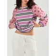 thumbnail image 4 of SUNSIOM Chandails Amples pour Femmes à Rayures Contrastées Imprimé Floral Manches Longues Pulls Décontractés Printemps Automne, 4 of 6