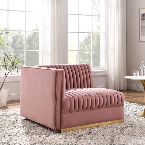 Modway Sanguine Channel Tufted Performance Velvet Modular Sectional Sofa Left-Arm Chair in Dusty Rose