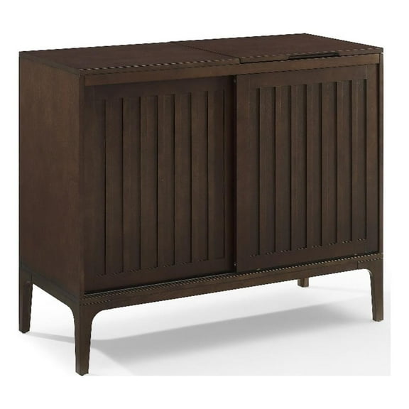 Maklaine Mid-Century Wood Record Storage Media Console - Dark Brown