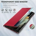 thumbnail image 4 of for Samsung Galaxy S21 Ultra 5G Case Clear View Window Smart Slim for Samsung S21 Ultra Case Luxury Mirror Hard PC Kickstand Leather Flip Shockproof Galaxy S21 Ultra Cover (True Red), 4 of 14