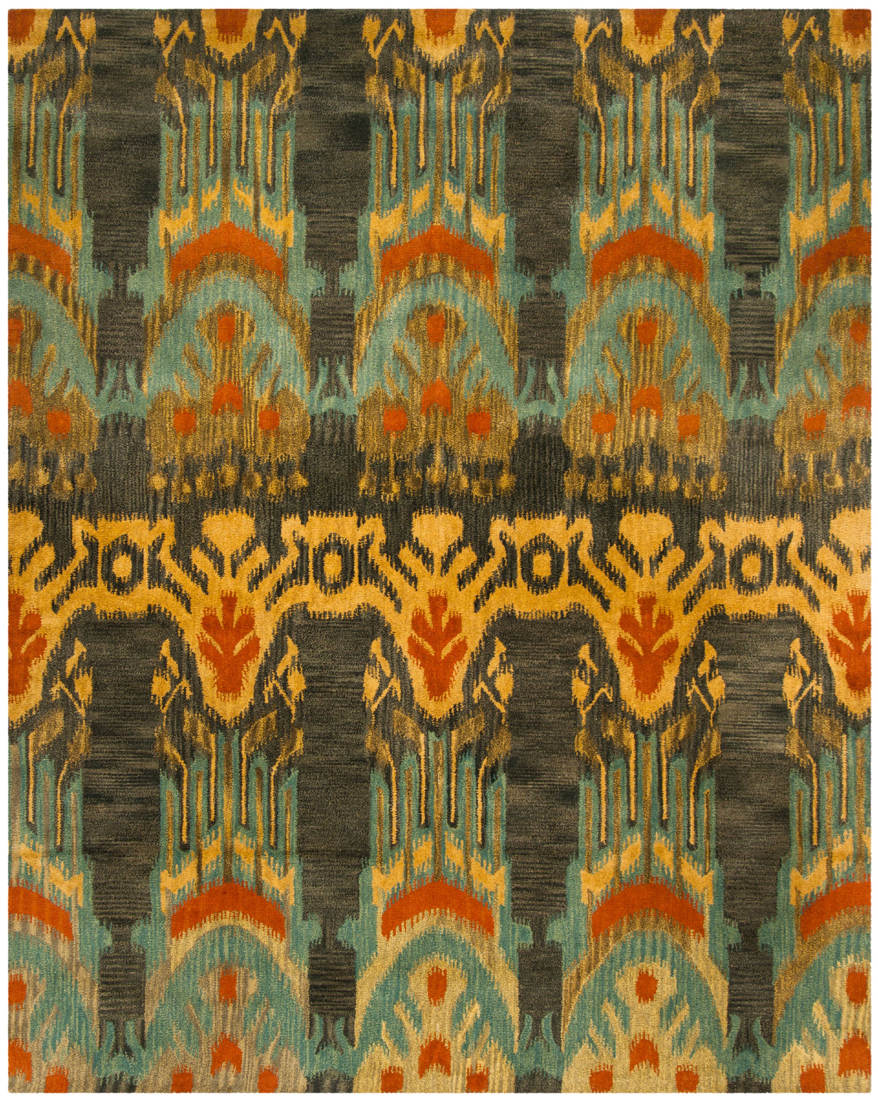 SAFAVIEH Ikat Crane Paisley Wool Area Rug, Olive/Gold, 8' x 10'