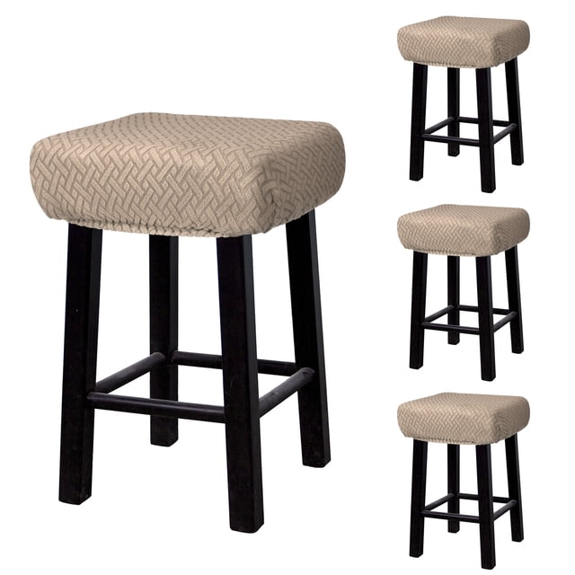4pcs Fundas para Taburetes Rectangulares, Fundas para Taburetes de Bar, Funda para Asiento de Silla de Banco de Madera Caqui