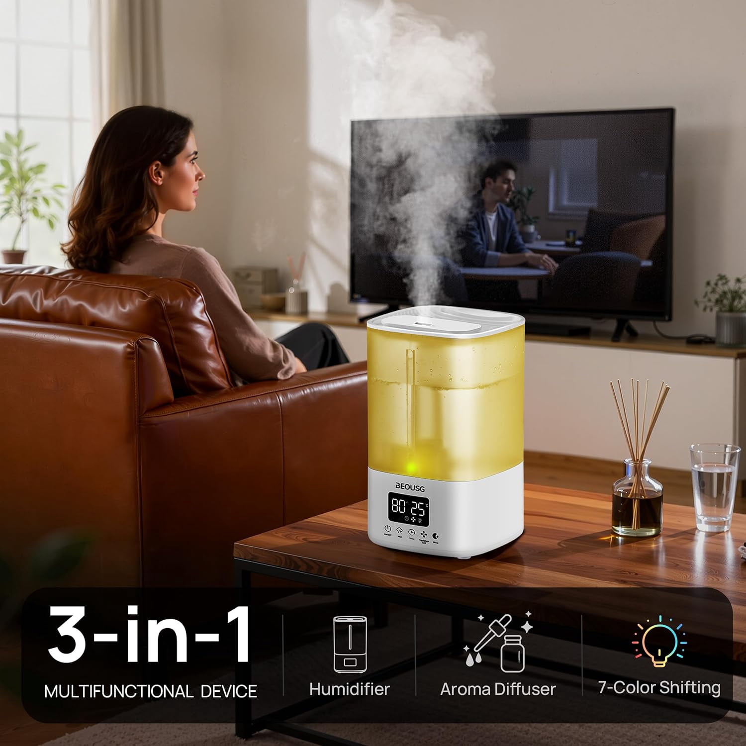 5L Top Fill Ultrasonic Humidifier with Remote Control and Timer for Large Rooms