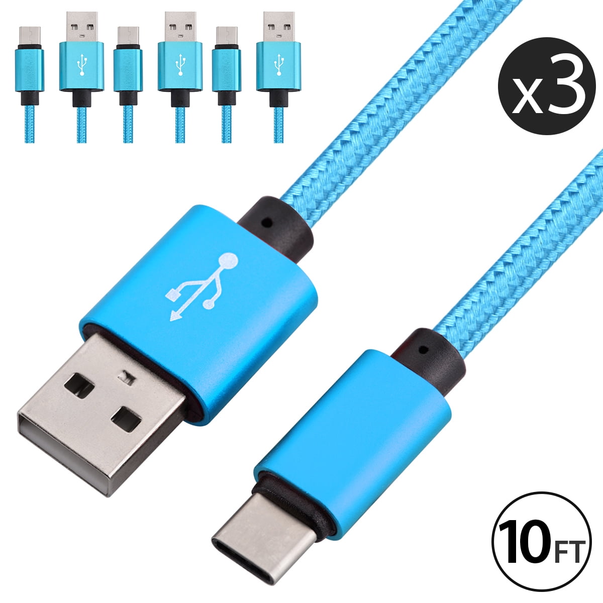 3x 10FT USB Type C Cable Fast Charging Cable USBC TypeC 3.1 Data Sync