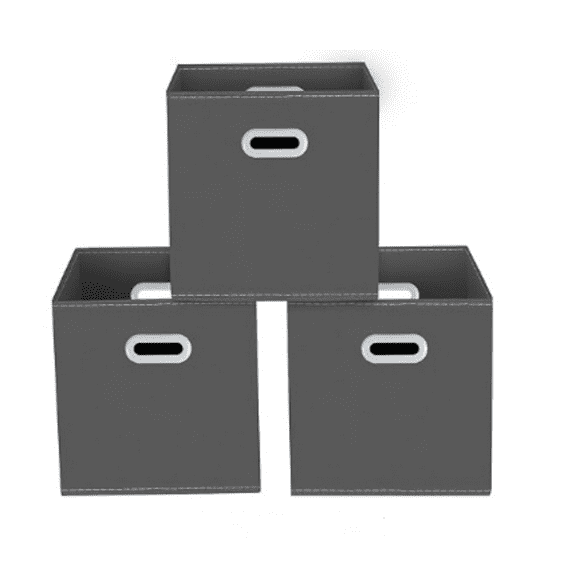 storage bins Cubes, Fabric Cube Organizer with Handle, Foldable Cube Bins for Cloth or Accessary Storage, 11x11x11, Set of 3,(Gray)