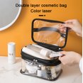 thumbnail image 2 of Clear Makeup Bag, WQFSTORE Double Layer Plastic Cosmetic Bag with Zipper, Waterproof Toiletry Travel Bag Organizer, Black, 2 of 6