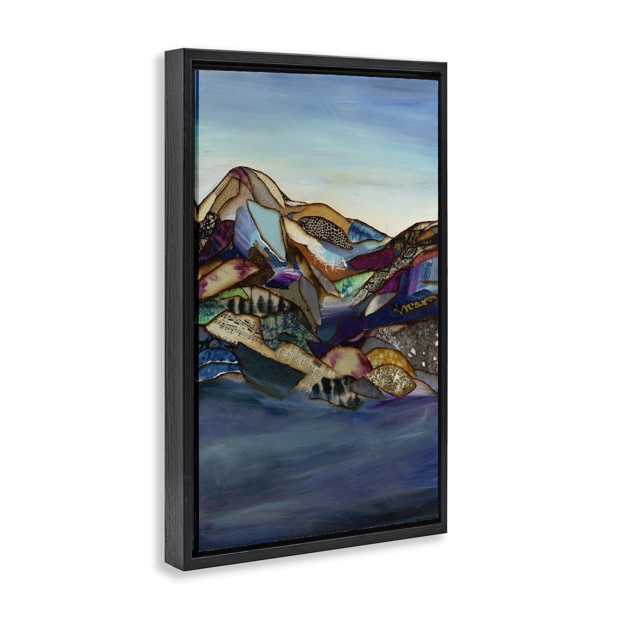 Stupell Industries Patchwork Collaged Mountains Black Framed Floater Canvas Wall Art, design by Van Horne-Borcherding