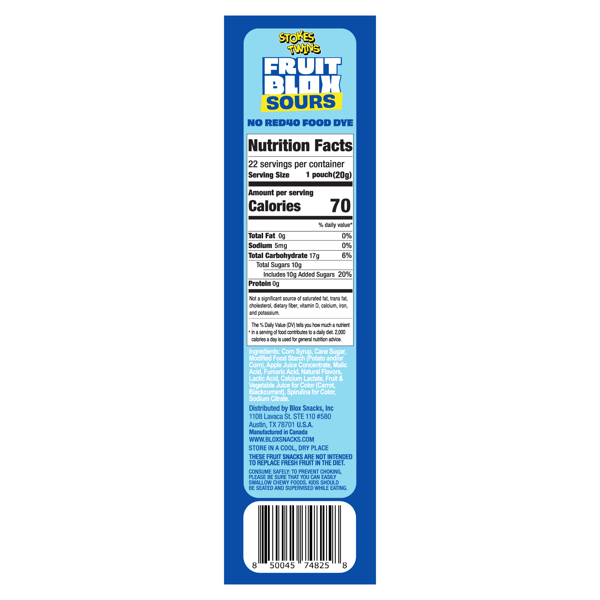FruitBlox Stokes Twins Sour Fruit Snacks, Blue Raspberry and Cherry, 22 Count