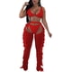 thumbnail image 4 of Conjuntos de 2 piezas de malla transparente con perlas y cuentas, mono, top corto y pantalones largos con volantes calados, 4 of 5