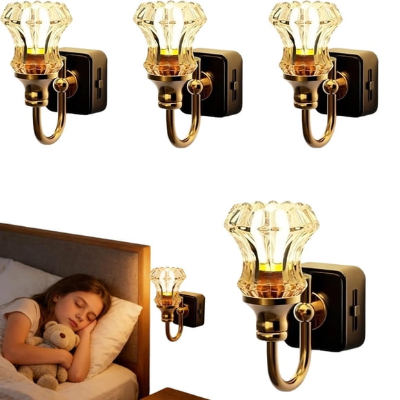 Flower Candle LED Plug in Night Light Vintage Night Lights Plug Into Wall Warm Lamp for Home Bedroom Hallway Stairway Decor(4pcs