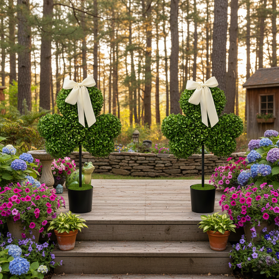 JEWLALO 2PCS St. Patrick's Day Topiary Tree, Artificial Shamrock Topiary Decors, 31" Faux Boxwood Plant for Garden Home Indoor Outdoor Decors