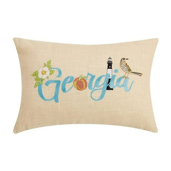 Peking Handicraft 24TG590C18OB Coussin Oblong Brodé Georgia 12 x 18 Po, Ramie & Coton