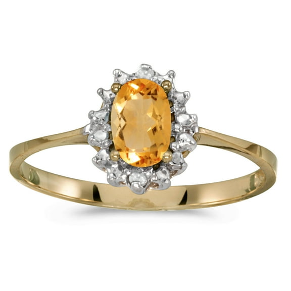 14k Yellow Gold Oval Citrine And Diamond Ring