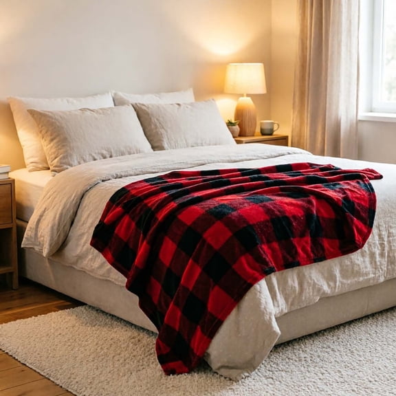 Buffalo Check Plaid Throw Blanket for Couch or Bed, Soft Flannel Warm Cozy Decor Cover, Washable Blanket for Bedroom Use.