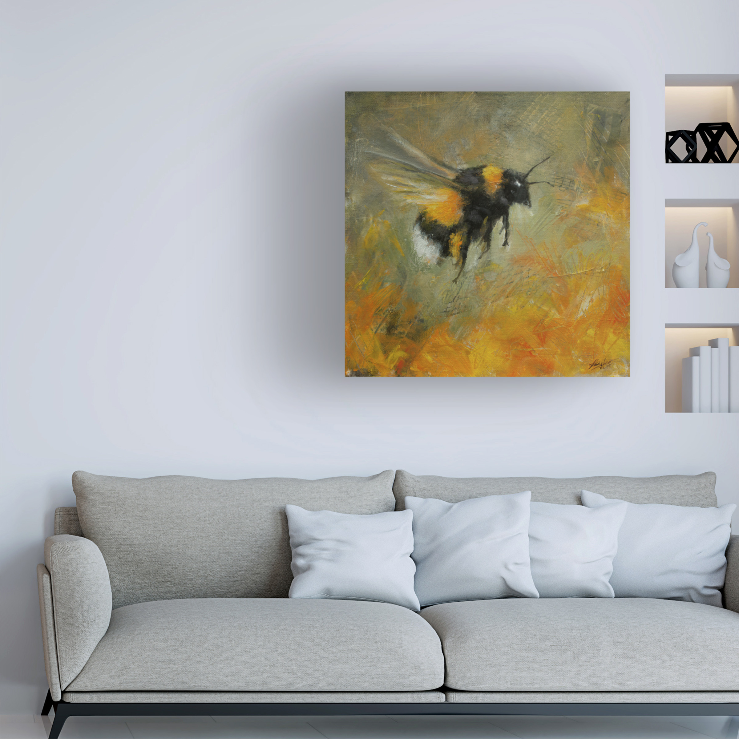 Canvas Wall Art - John Silver 'Bumblebee 1' Wall Art for Living Room, Bedroom, or Office DÃ©cor by Trademark Fine Art - 35 x 35 Inches