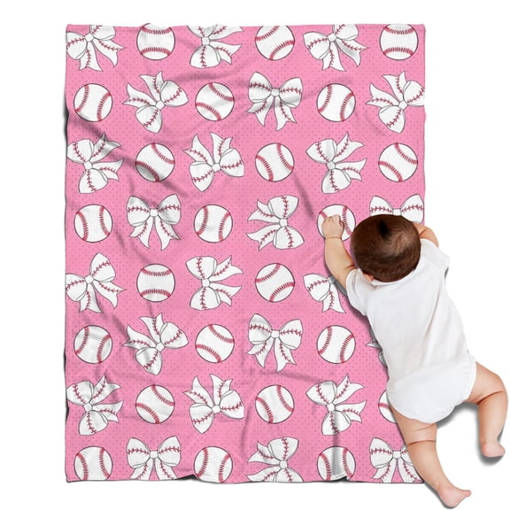 Pink Bows and Baseballs Pattern Blanket,Comfortable Soft Lamb Wool Throw Blanket,All Season,Warm Lightweight Blankets for Sofa Bed Couch Living Room Chair,30"x40"