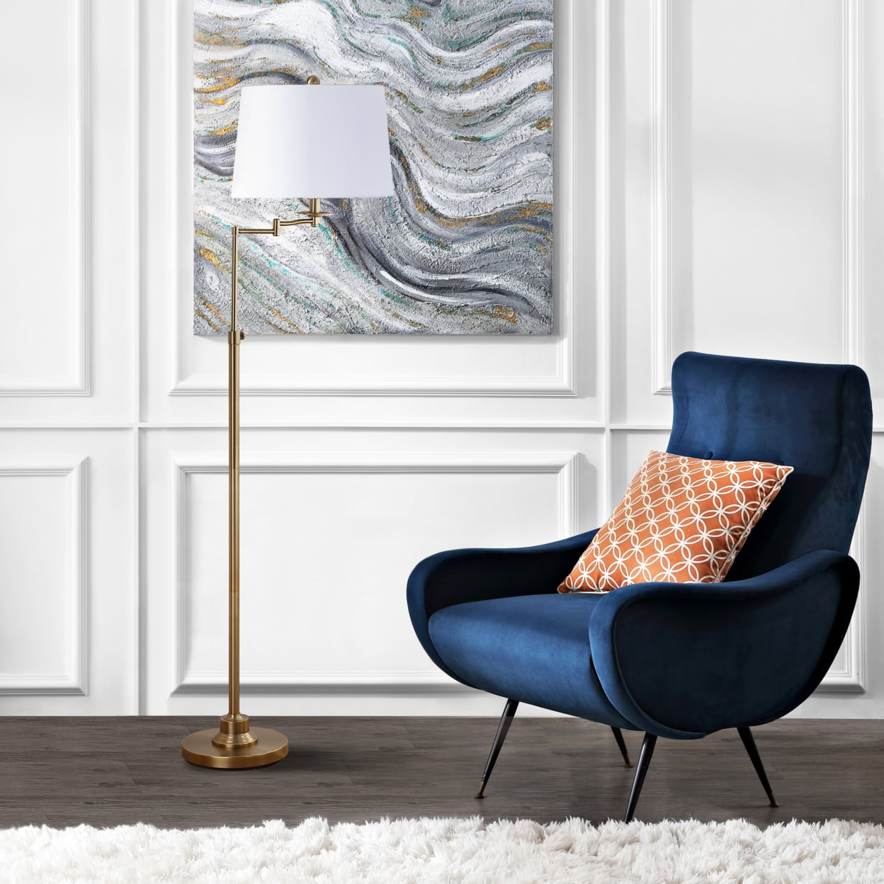 SAFAVIEH Nadia 64.25 in. H Solid Glam Floor Lamp, Gold/Off-White Shade