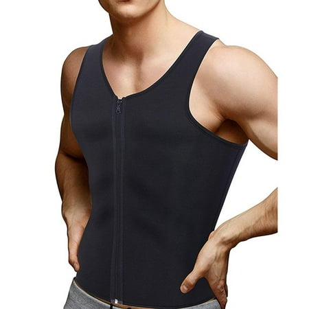 Men Waist Trainer Vest Body Shaper Zipper Sauna Workout Shirt Fitness ...