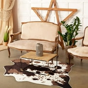 Softlife Luxury Faux Cowhide Rug Cow Rugs For Living Room Bedrooms Soft Animal Print Carpet,4.6x5.2,Coffee