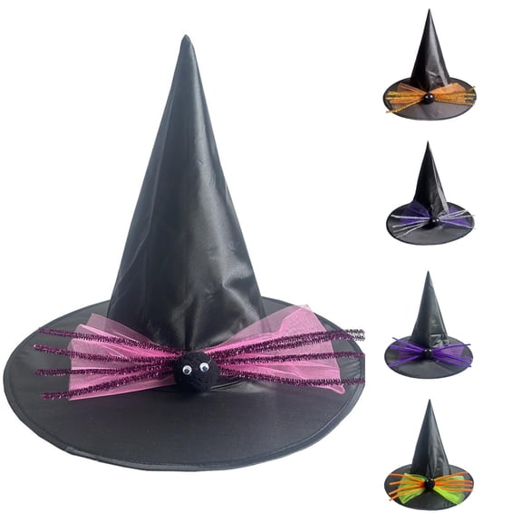 SUXIAN Kids Witch Hat Halloween Decorative Bow Headdress Classic Pointed Wizard Style Party One Size