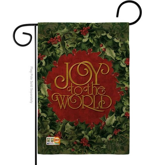 Breeze Decor BD-WT-G-114136-IP-DB-D-US17-AM 13 x 18.5 in. Joy to The World Wreath Burlap Winter Wonderland Impressions Decorative Vertical Double Sided Garden Flag