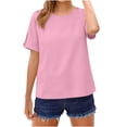 thumbnail image 4 of Women's Cotton Linen Short Sleeve T-Shirts Crewneck Solid Color Tees Tops Summer Casual Lightweight Comfy Loose Vacation Tee Shirts, 4 of 6