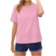 thumbnail image 5 of TaTaai Women's short sleeve crew neck top, linen cotton fabric, solid color, button cuffs, cutout detail, pullover style, casual loose fit, soft breathable, ideal for daily outings Gift, 5 of 9
