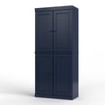 thumbnail image 3 of 100% Solid Wood 32" W Bathroom Storage Cabinet with Solid Doors, 2-Drawers and Adjustable Shelves, Navy Blue Bathroom Floor Cabinet, 3 of 7