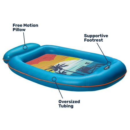 Aqua Comfort Inflatable Pool Float Lounge with Headrest & Footrest for Adults, Blue/Orange Surfer Sunset(DAMAGED BOX)