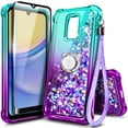 thumbnail image 6 of Compatible with BLU View 4 Case (B135DL) / View 2 (2023, 6.09 inch) Case with Tempered Glass Screen Protector, Ring Holder/Wrist Strap, Nagebee Glitter Liquid Floating Cute Phone Cover (Aqua/Purple), 6 of 6