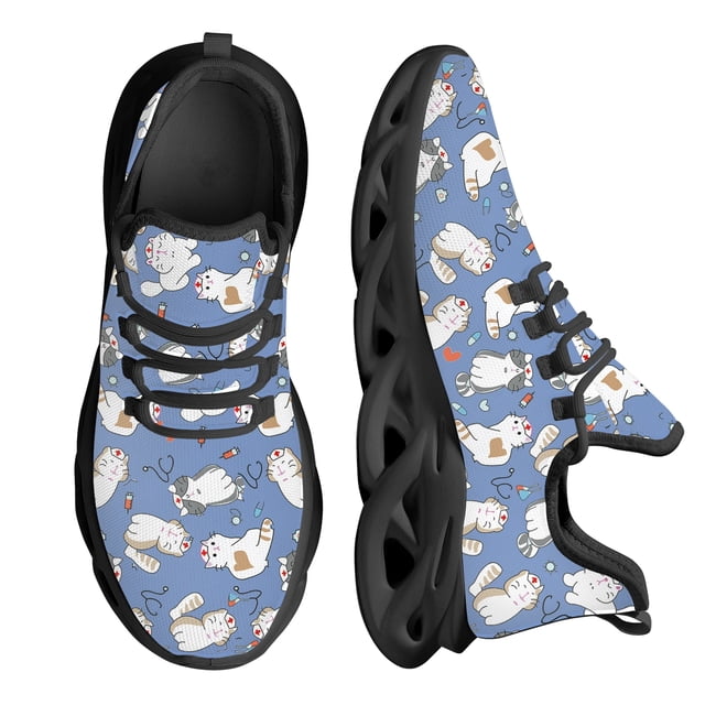 Zapatos de enfermera Kwaii para mujer con estampado de gato de dibujos animados, suela gruesa, cómodos zapatos de punto con cordones, zapatos médicos para mascotas, nuevos