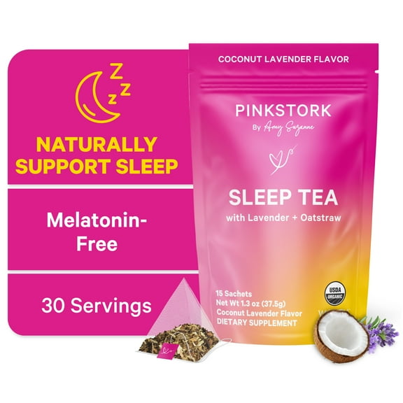 Pink Stork Organic Lavender Coconut Herbal Sleep Tea, 15 Sachets