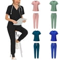 thumbnail image 2 of Women Scrub Set Nurse Workwear V Neckline Machine Washable Top and Pants// O4R6, 2 of 8